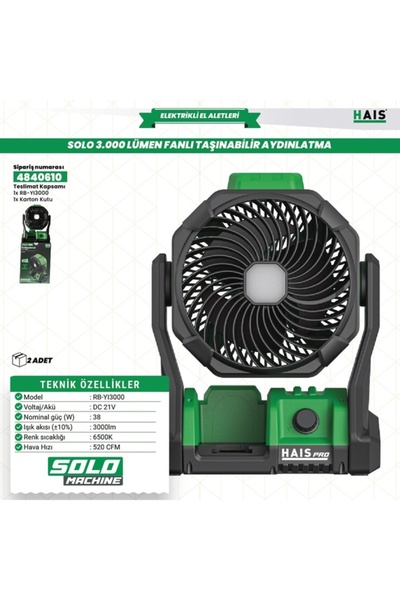 Hais AKÜLÜ SOLO FANLI LED PROJEKTÖR RB-Yİ3000 HAİSPRO