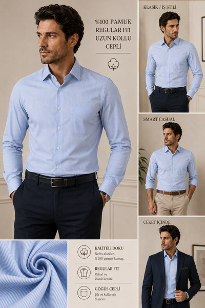 Daniel Bessi Long Sleeve Regular Fit Striped 100% Cotton Classic Men's Shirt ...