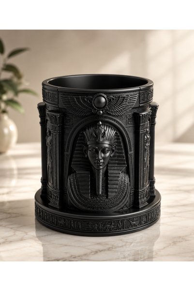 DDM GLOBAL Ancient Egypt Themed Black Decorative Pen Holder Organizer – Ancient Egypt Design Desktop Pen Organizer 10X10 cm
