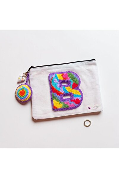KalemonArt Kişiye Özel Harf İşlemeli Punch Clutch Çanta