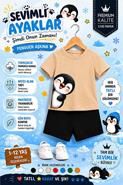 OVERMAX Set drăguț pentru copii cu imprimeu pinguin – Combinație din 2 piese:...