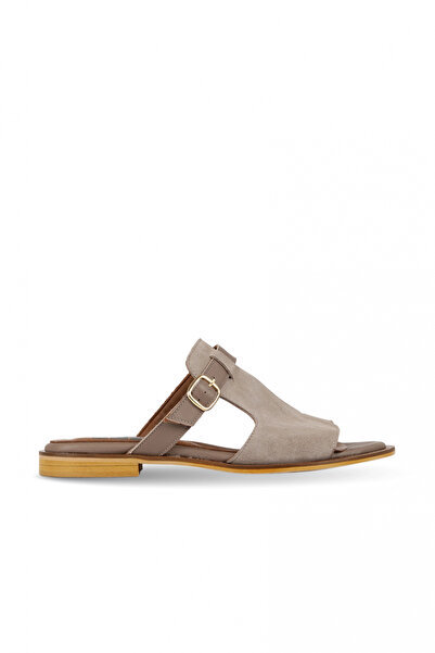 BUENO Gray Leather-Suede Women's Flat Slippers