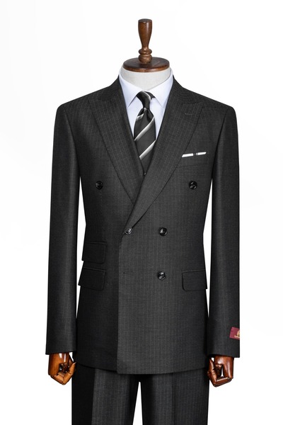 ilayda emir Luxury Men's Suit, Slim Fit, Double Breasted, Striped Swallow Collar