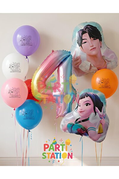 Parti Station K-Pop Demon Hunters 4 Age Balloon Set Double Sided 9 Piece Part...