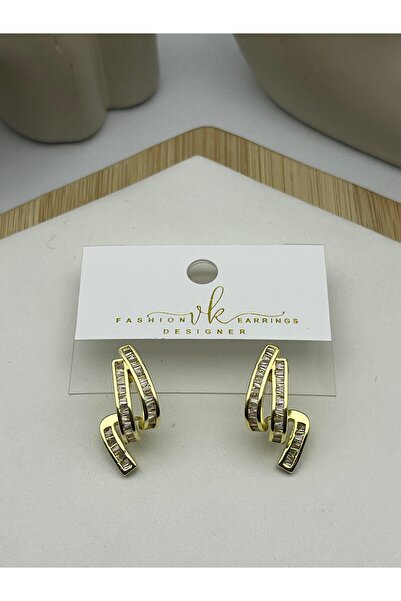 BİJU YILMAZ 26Vipk04 - Vip Stone-Embellished Gold Earrings with Curved Detail