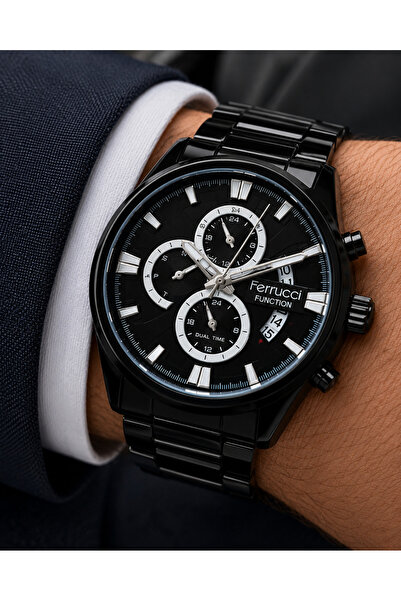 Ferrucci Men's Wristwatch Steel Band Black Color Functional Premium Design wi...