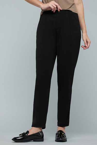 R&B Pleat Detail Slim Fit Pants with Elastic Waist