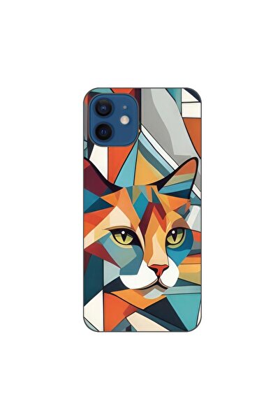 OEM Husa compatibila cu Apple iPhone 12 Silicon Gel Tpu Model Cubic Cat Art