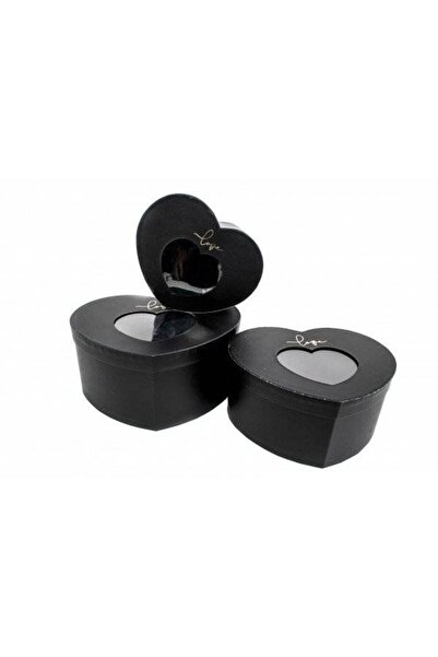 OEM Cutii Din Carton Inima Cu Fereastra Negru 3/Set