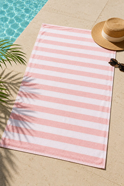 HİG HOME Pink Striped Large Beach Towel 80X160 cm |   Soft Quick-Drying Sea T...