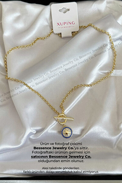 BESSENCE JEWELRY CO. Xuping 14K Gold VIP Lüks T-Bar Kilitli Yıldız Madalyon K...