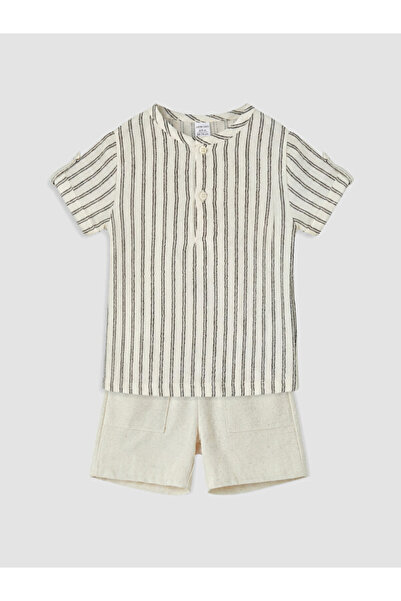 LC Waikiki Striped Baby Boy Muslin Shirt and Shorts Set for Style Enthusiasts...