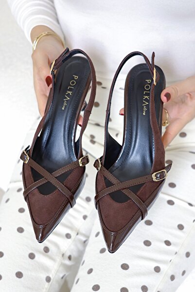 POLKA STORE Fast Pointed Toe Cross Strap Detailed Heeled Women's Shoes