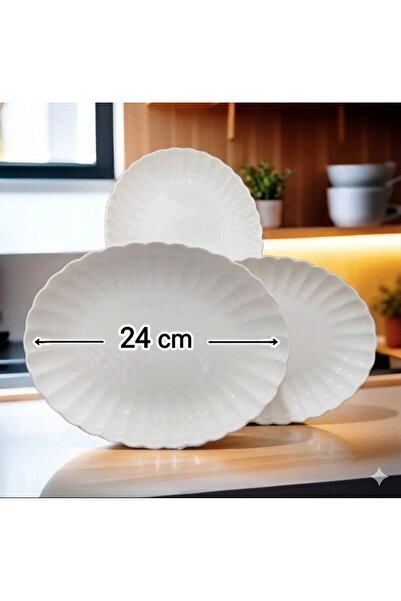 Kütahya Porselen 3 adet 24 cm Boneluz Kayık Tabak Salata Sunum Tabağı