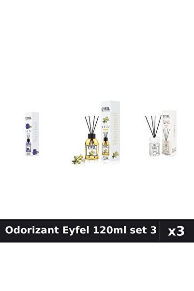 Eyfel Set 3 Odorizant Camera Betisoare 120ml - Zambile, Mână Maicii, Bumbac
