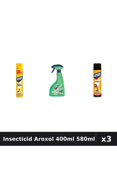 Aroxol Set 3 Spray Insecticid 400ml și 580ml - Anti Gandaci, Țânțari, Muste