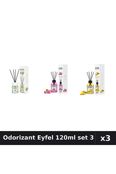 Eyfel Set 3 Odorizant Camera Betisoare 120ml - Iasomie, Trandafir, Ananas