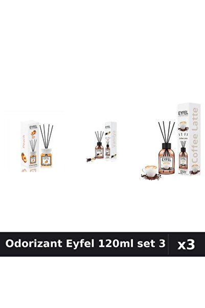 Eyfel Set 3 Odorizant Camera Betisoare 120ml - Piersică, Vanilie, Cafea