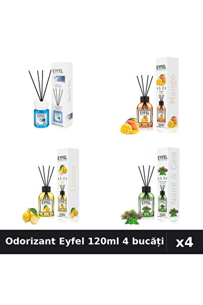 Eyfel Set 4 Odorizant Camera Betisoare 120ml - Cool Water, Mango, Lămâie, Pin...