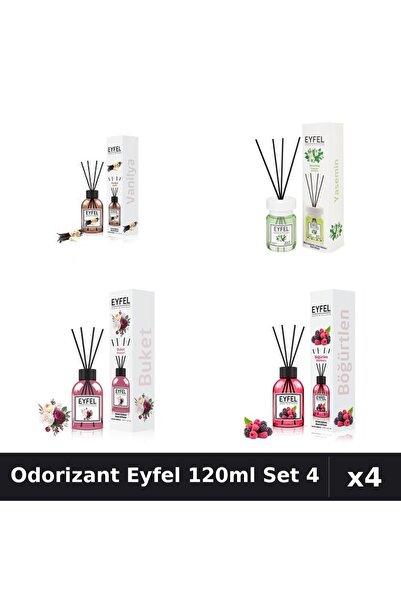 Eyfel Set 4 Odorizant Camera Betisoare 120ml - Vanilie, Iasomie, Bouquet, Fructe