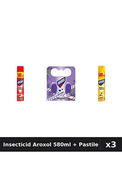 Aroxol Set 3 Spray Insecticid 580ml + Pastile Anti-Insecte - Protectie Gandac...