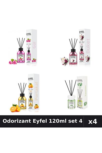 Eyfel Set 4 Odorizante Camera Betisoare 120ml - Trandafir, Bouquet, Portocala...
