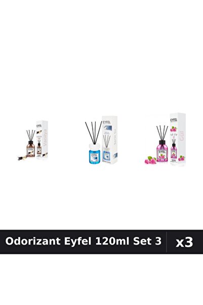 Eyfel Set 3 Odorizant Camera Betisoare 120ml - Vanilie, Cool Water, Trandafir