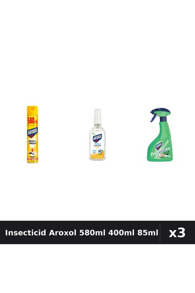 Aroxol Set 3 Insecticid 580ml + 400ml + Loțiune Repelent 85ml - Anti Insecte