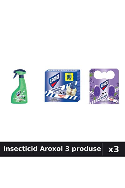 Aroxol Set 3 Insecticid - Spray 400ml, Aparat 45 nopti, Pastile 2 bucati