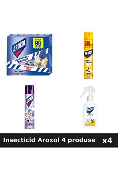 Aroxol Set 4 Insecticid - Aparat 45 nopti, Spray 580ml, 250ml, Loțiune 200ml