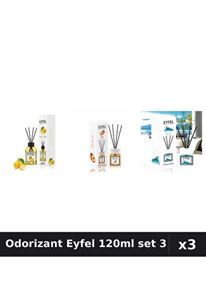 Eyfel Set 3 Odorizant Camera Betisoare 120ml - Lămâie, Piersică, Ocean