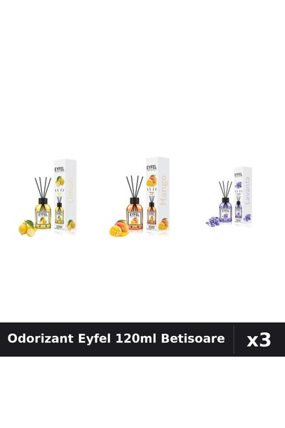Eyfel Set 3 Odorizant Camera Betisoare 120ml - Lămâie, Mango, Lavandă