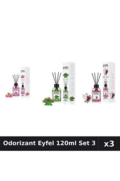 Eyfel Set 3 Odorizant Camera Betisoare 120ml - Trandafir, Pin Menta, Bouquet