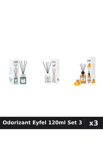 Eyfel Set 3 Odorizant Camera Betisoare 120ml - Angel, Orhidee, Mango