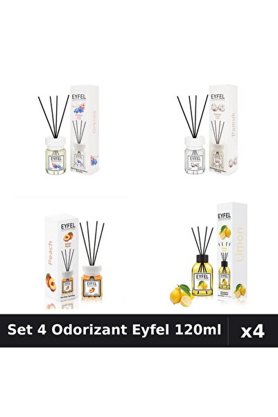 Eyfel Set 4 Odorizante Camera Betisoare, Bumbac, Lamaie, Orhidee, Piersica, 1...
