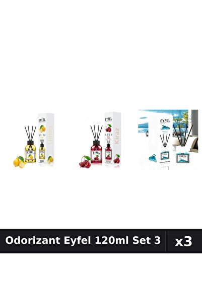 Eyfel Set 3 Odorizant Camera Betisoare 120ml - Lămâie, Cireşe, Ocean