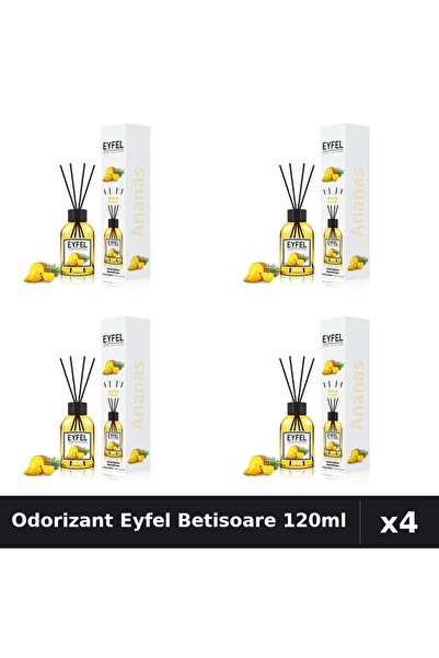 Eyfel Pachet 4 Odorizante Camera cu Betisoare - Aroma Ananas, 120ml Parfum In...