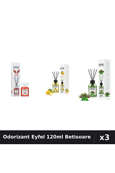 Eyfel Set 3 Odorizant Camera Betisoare 120ml - Lămâie, Pin Mentă, Red Dragon