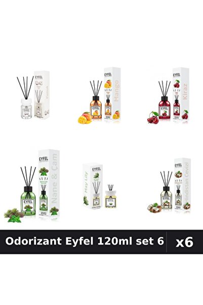 Eyfel Set 6 Odorizante Camera Betisoare 120ml - Bumbac, Mango, Cireșe, Pin Mentă
