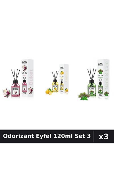 Eyfel Set 3 Odorizant Camera Betisoare 120ml - Bouquet, Lamaie, Pin Menta