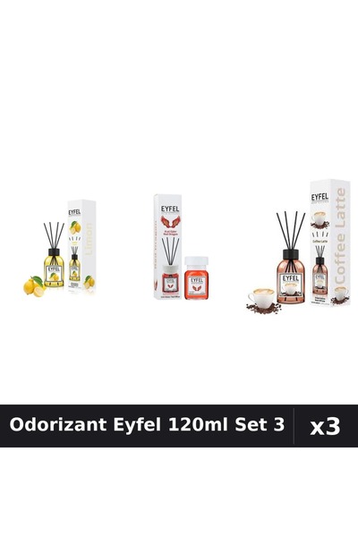 Eyfel Set 3 Odorizant Camera Betisoare 120ml - Lămâie, Red Dragon, Cafea