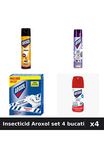 Aroxol Set 4 Spray Insecticid 100ml, 250ml, 400ml + Pastile Anti-Insecte