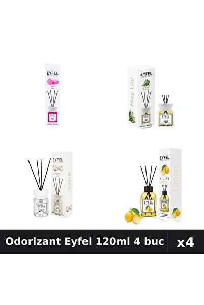 Eyfel Set 4 Odorizant Camera Betisoare 120ml - Bubble Gum, Bumbac, Lacramioar...