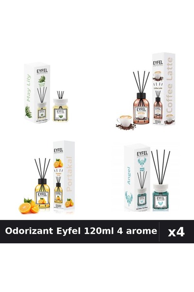 Eyfel Set 4 Odorizant Camera Betisoare 120ml - Angel, Cafea, Lacramioare, Por...