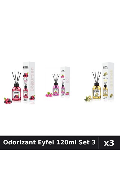 Eyfel Set 3 Odorizant Camera Betisoare 120ml - Fructe Pădure, Trandafir, Mâna...