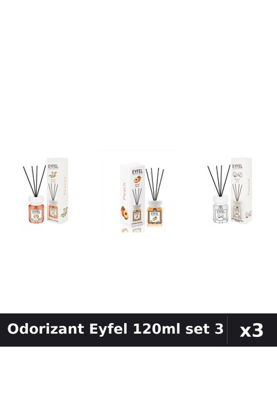 Eyfel Set 3 Odorizant Camera Betisoare 120ml - Acacia, Piersica, Bumbac