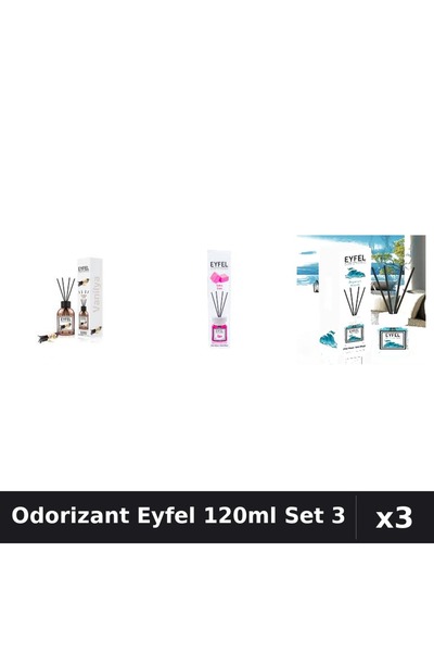Eyfel Set 3 Odorizant Camera Betisoare 120ml - Vanilie, Bubble Gum, Ocean