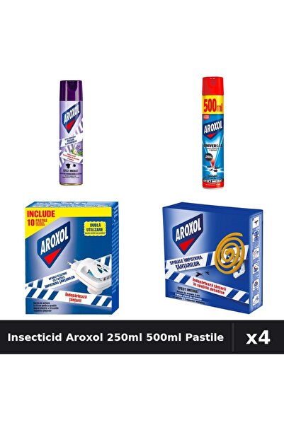 Aroxol Pachet 4 Insecticid - Spray 250ml, 500ml, Pastile Anti-Insecte - Prote...