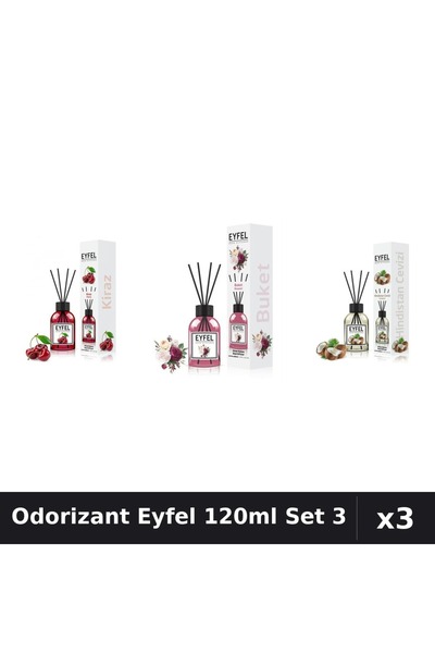 Eyfel Set 3 Odorizant Camera Betisoare 120ml - Cireșe, Bouquet, Nucă de Cocos