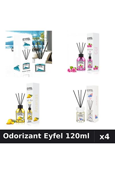 Eyfel Set 4 Odorizant Camera cu Betisoare 120ml - Ocean, Trandafir, Ananas, O...